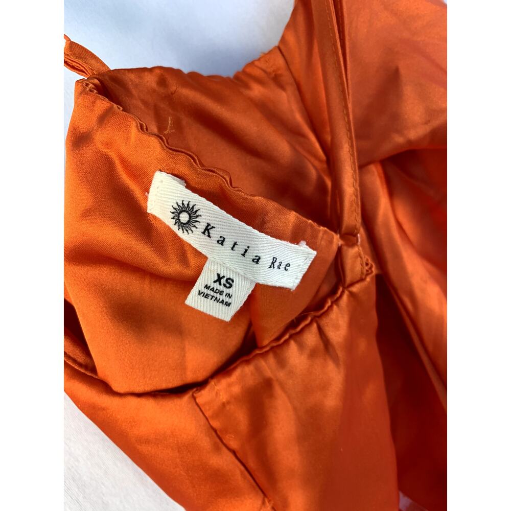 Katia Rae Juniors Satin Cowl Neck Mini Slip Dress Orange Size XS NWT - Picture 4 of 5